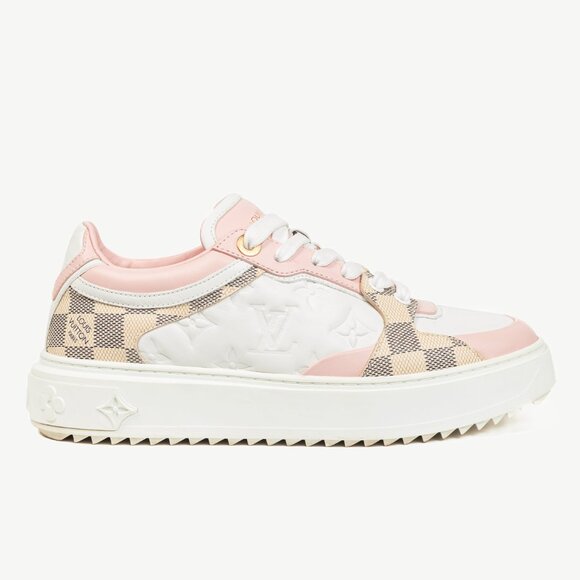 Louis Vuitton Time Out Rose Clair Pink Embossed-Calfskin & Damier Azur Sneakers - Picture 1 of 12